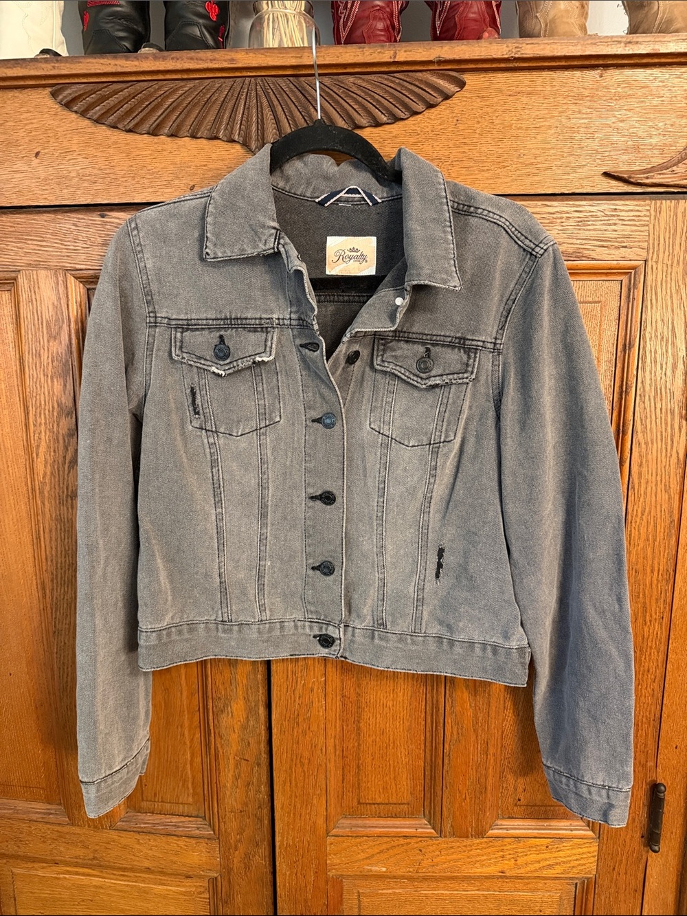 Royalty For Me Gray Washed Denim Trucker Jacket